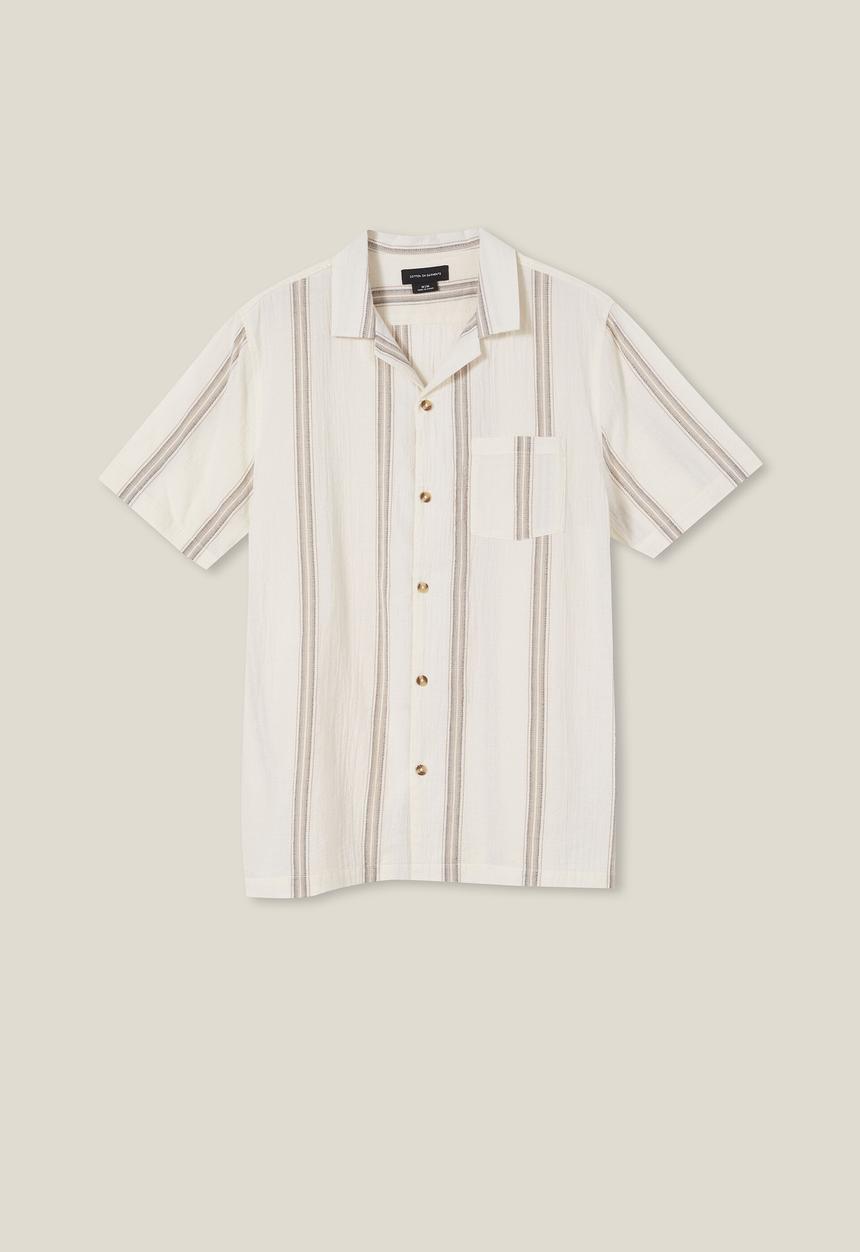 Cotton On - Riviera short sleeve shirt - ecru stripe