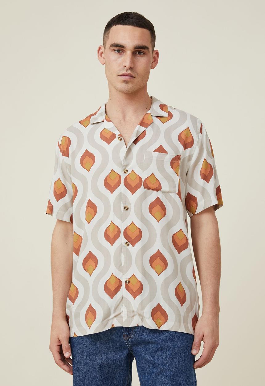 Cotton On - Riviera short sleeve shirt - ecru 70 s wallpaper