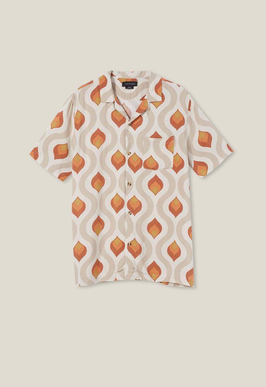 Cotton On - Riviera short sleeve shirt - ecru 70 s wallpaper