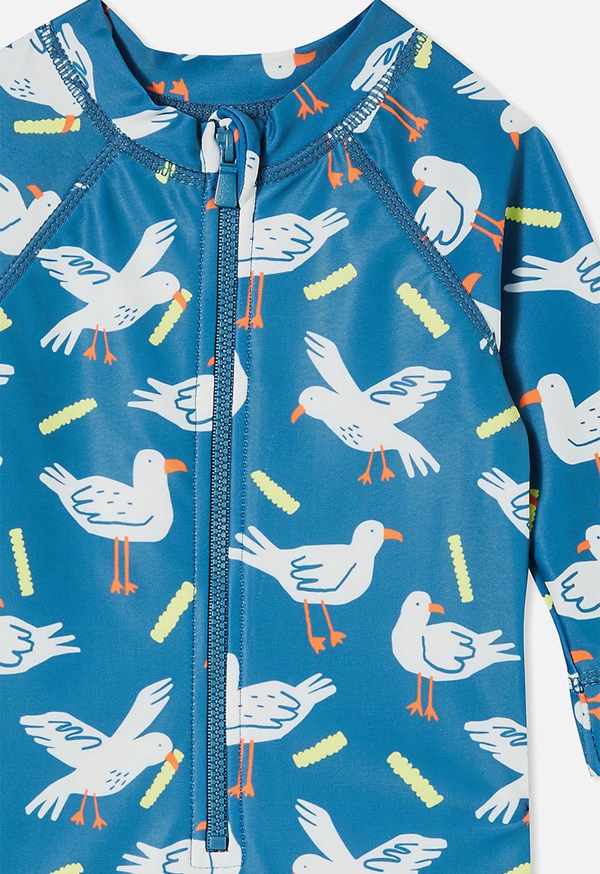 Cotton On - Cameron long sleeve swimsuit - petty blue/seagulls