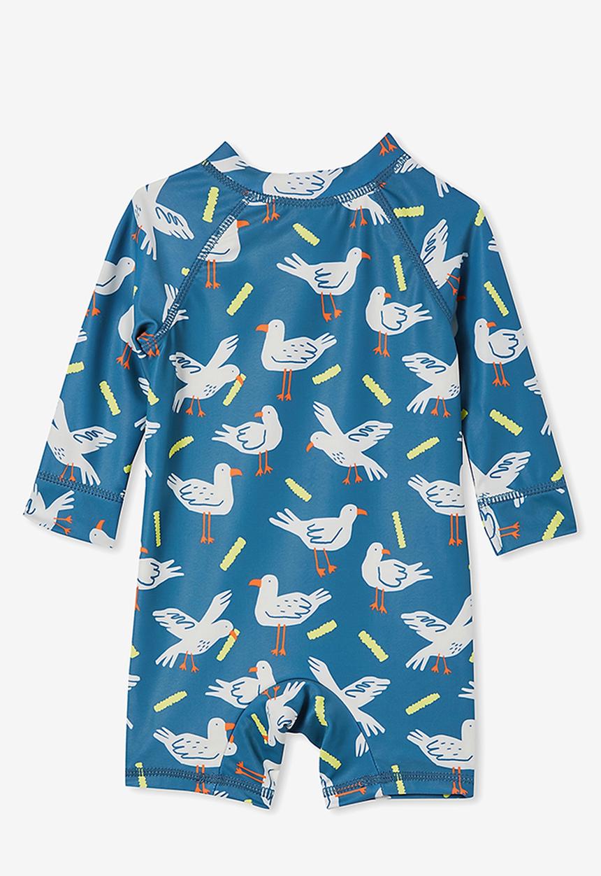 Cotton On - Cameron long sleeve swimsuit - petty blue/seagulls