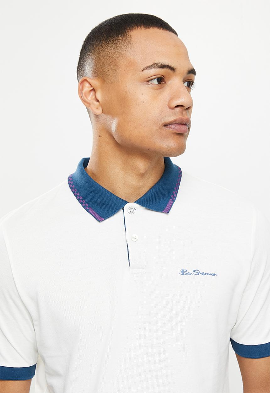 Ben Sherman - Colourblock rib polo - snow white 