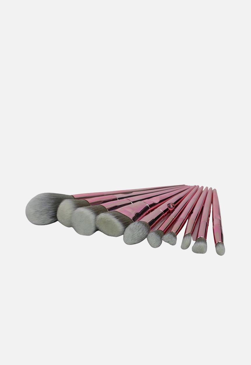 Glam Beauty - 10 Piece Shine Makeup Brush Set - Pink Metallic