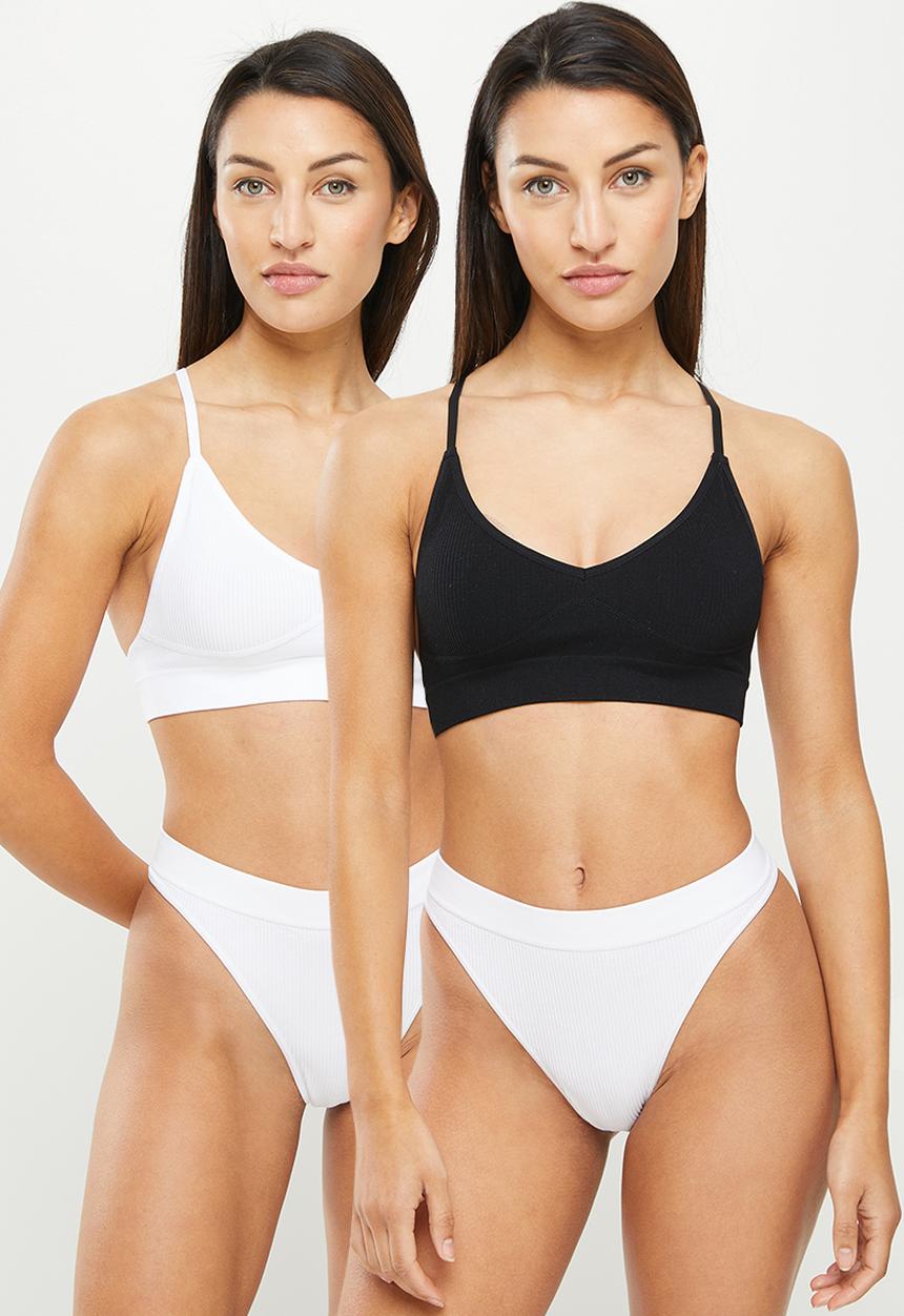 Cotton On - Longline seamless bralette 2pk - white & black