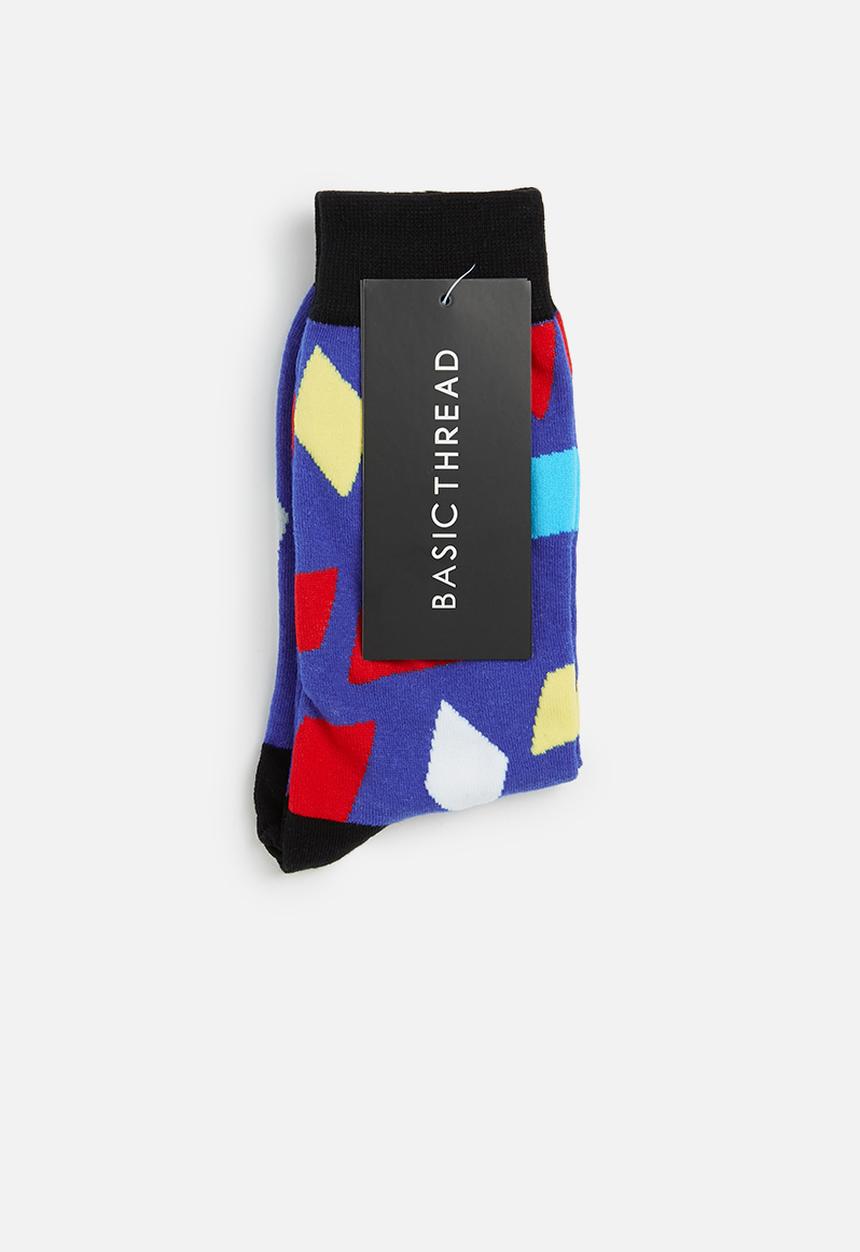 basicthread - Blue geometric midi socks - multi