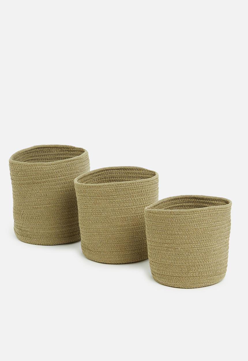 Sixth Floor - Cotton rope storage basket set of 3 – sage