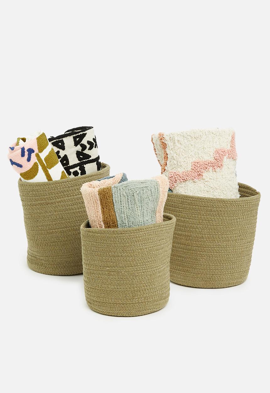 Sixth Floor - Cotton rope storage basket set of 3 – sage