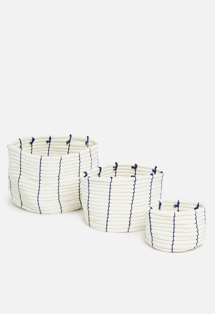 Sixth Floor - Cotton rope storage basket set of 3 – blue stripe