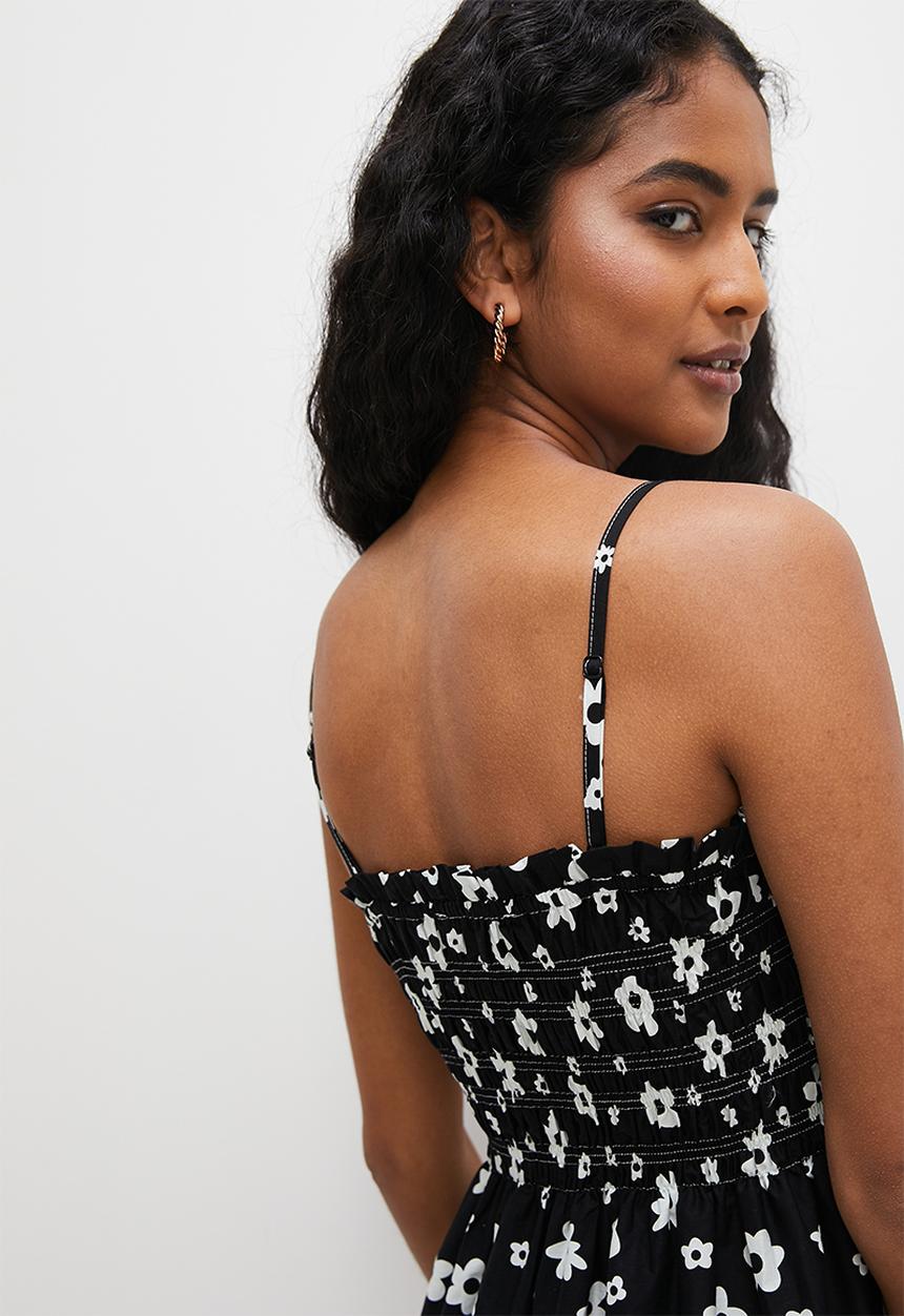Superbalist - Shirred strap dress - black & white paintwork