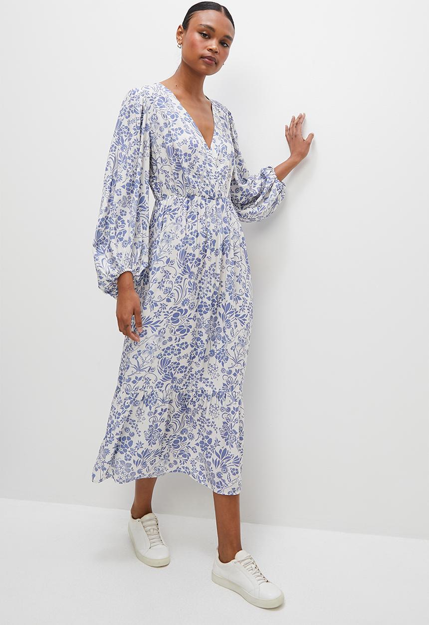 edit - Soft femme boho a-line midi - blue soft floral
