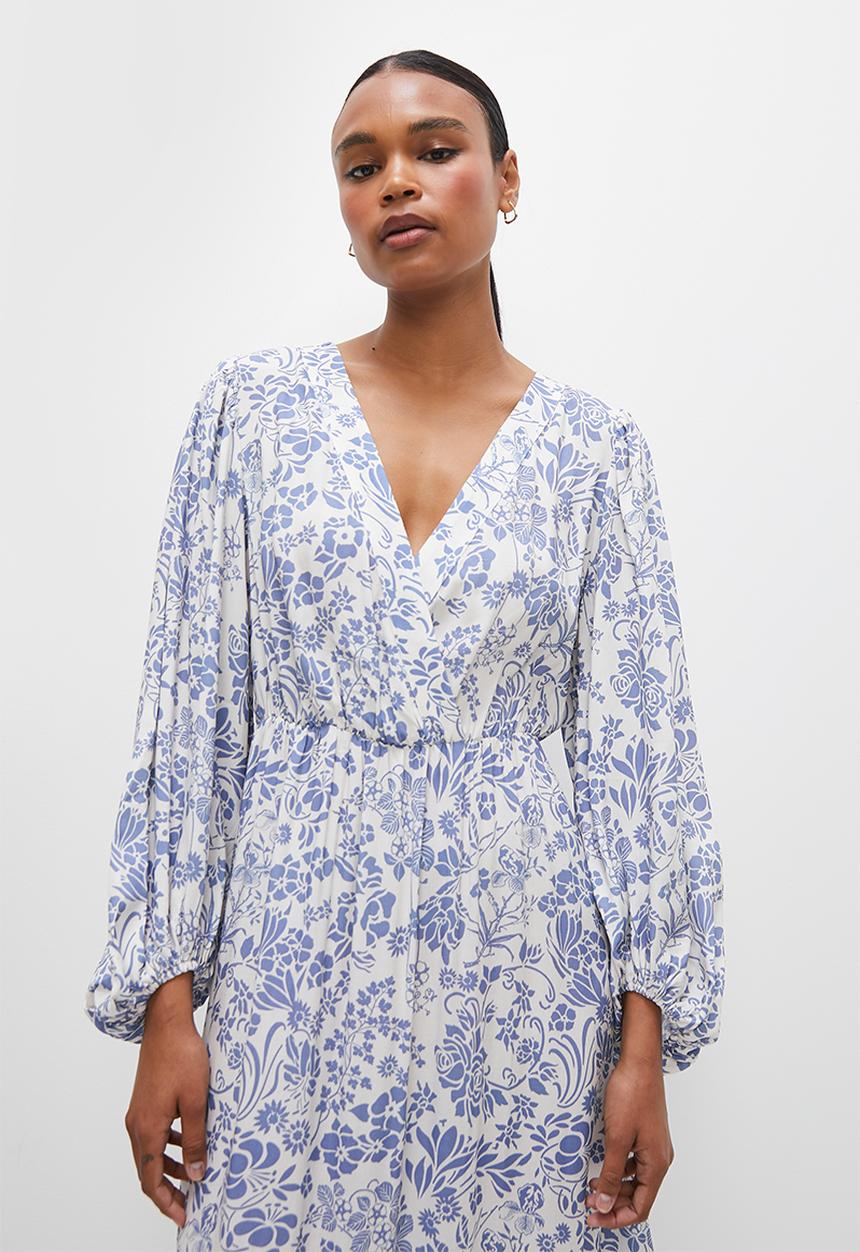 edit - Soft femme boho a-line midi - blue soft floral