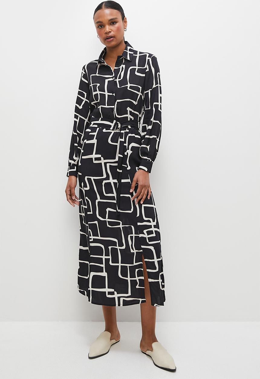edit - Column midi shirt dress - ink irregular lines