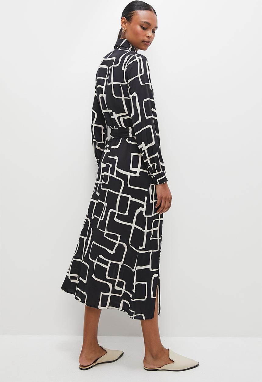 edit - Column midi shirt dress - ink irregular lines