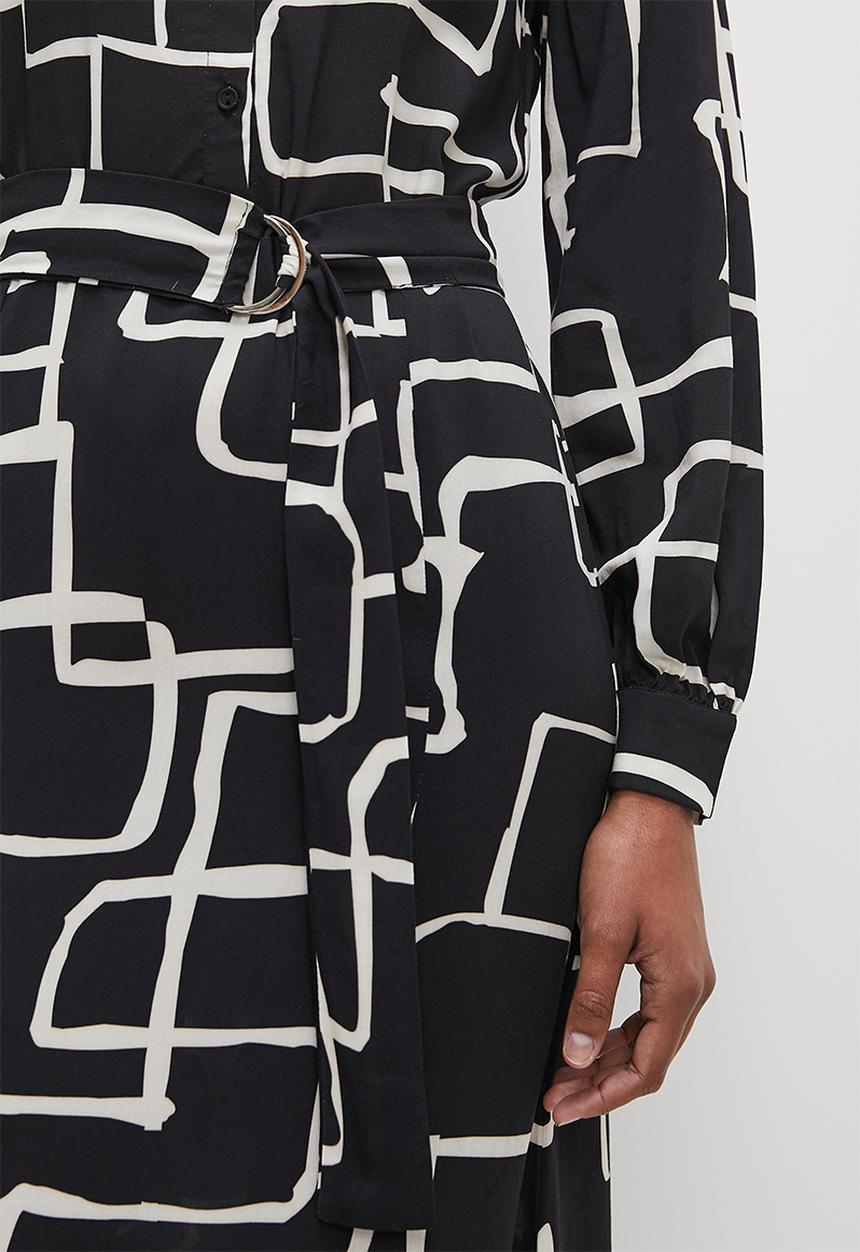 edit - Column midi shirt dress - ink irregular lines