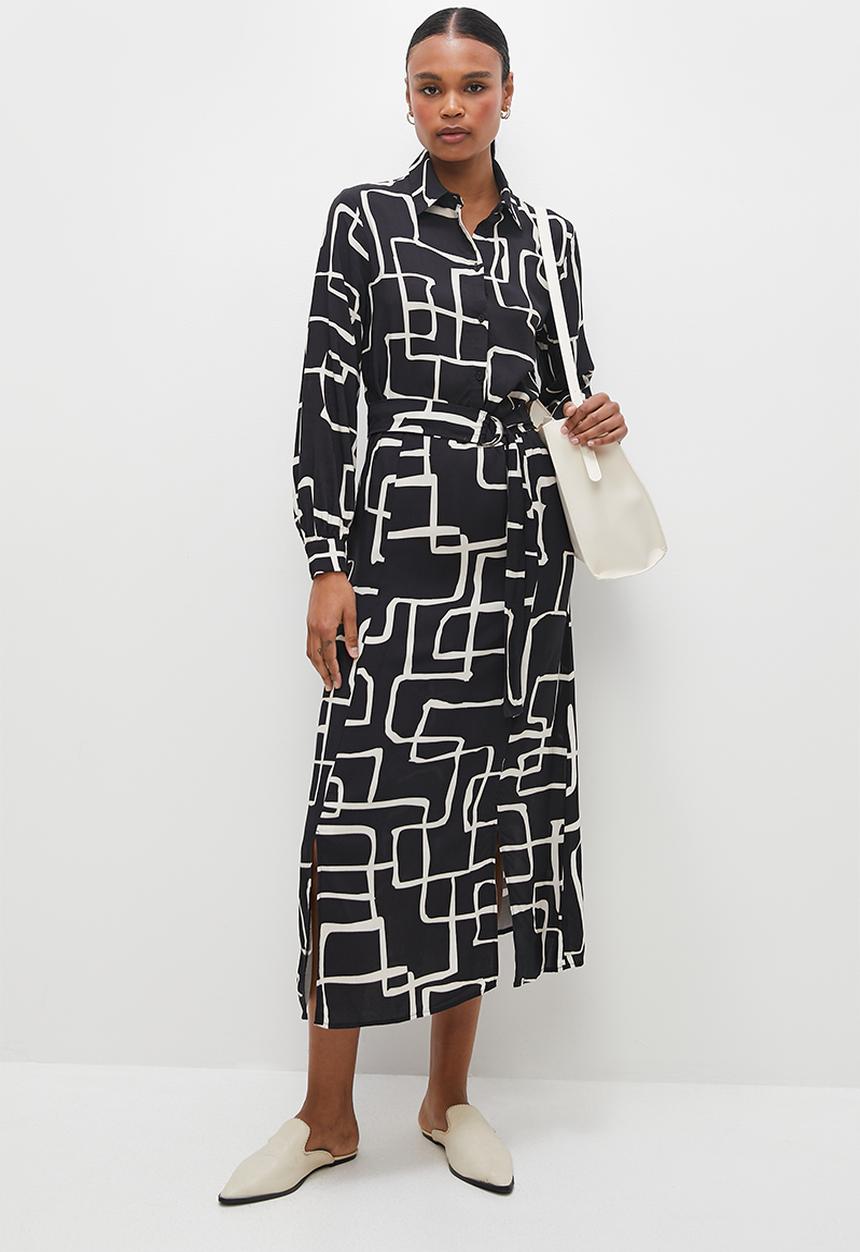 edit - Column midi shirt dress - ink irregular lines