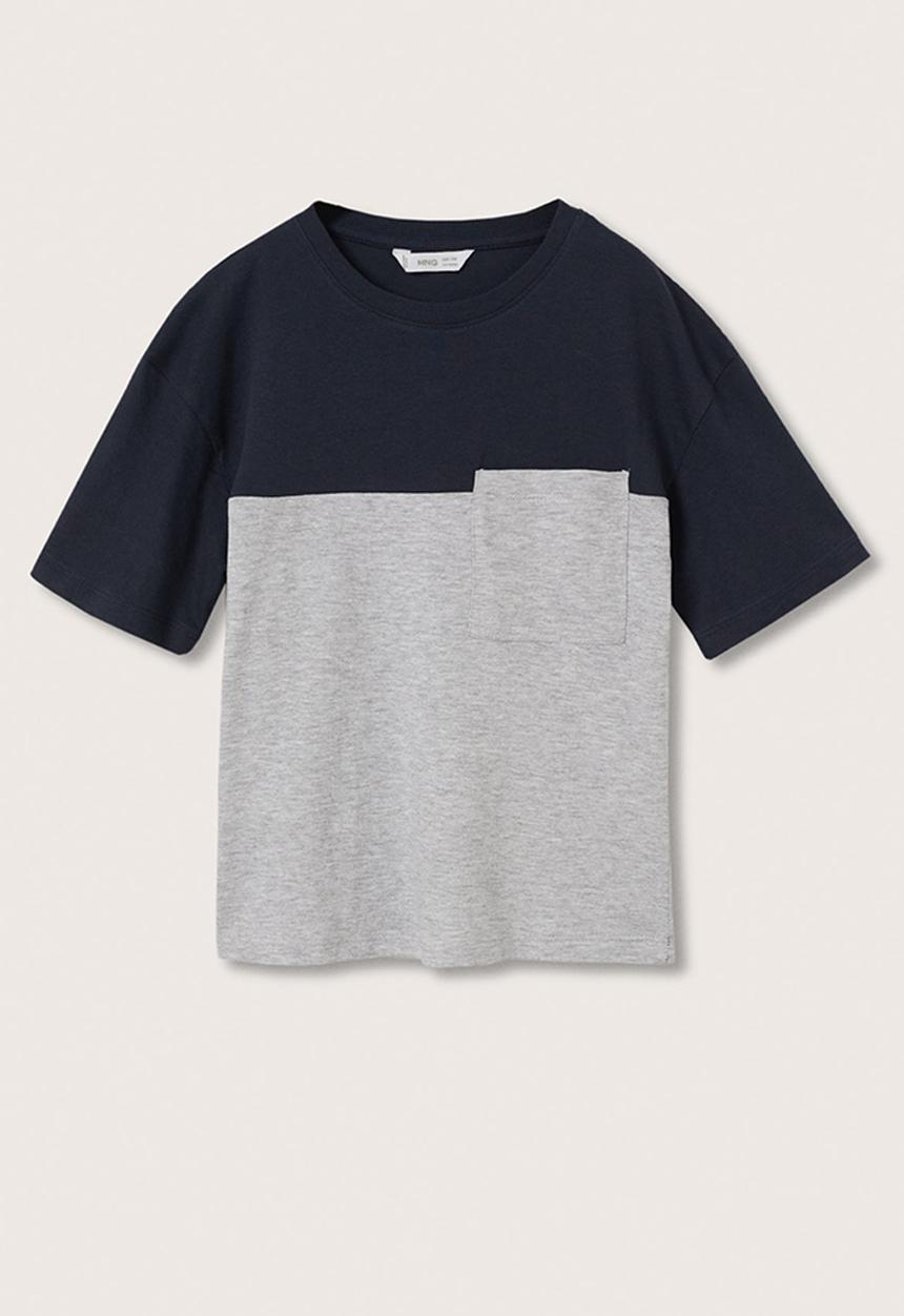 MANGO - T-shirt block - navy & grey