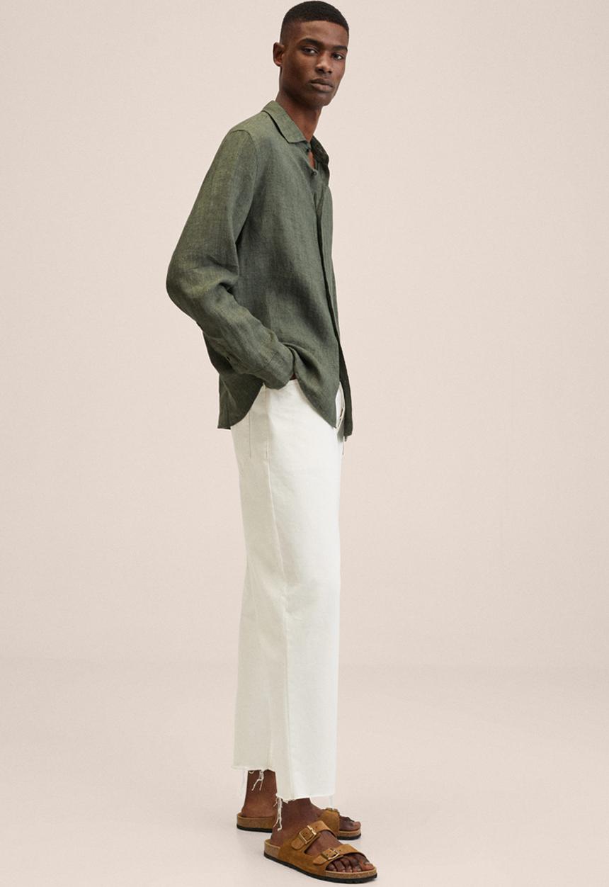 MANGO - Parrot linen shirt  - green