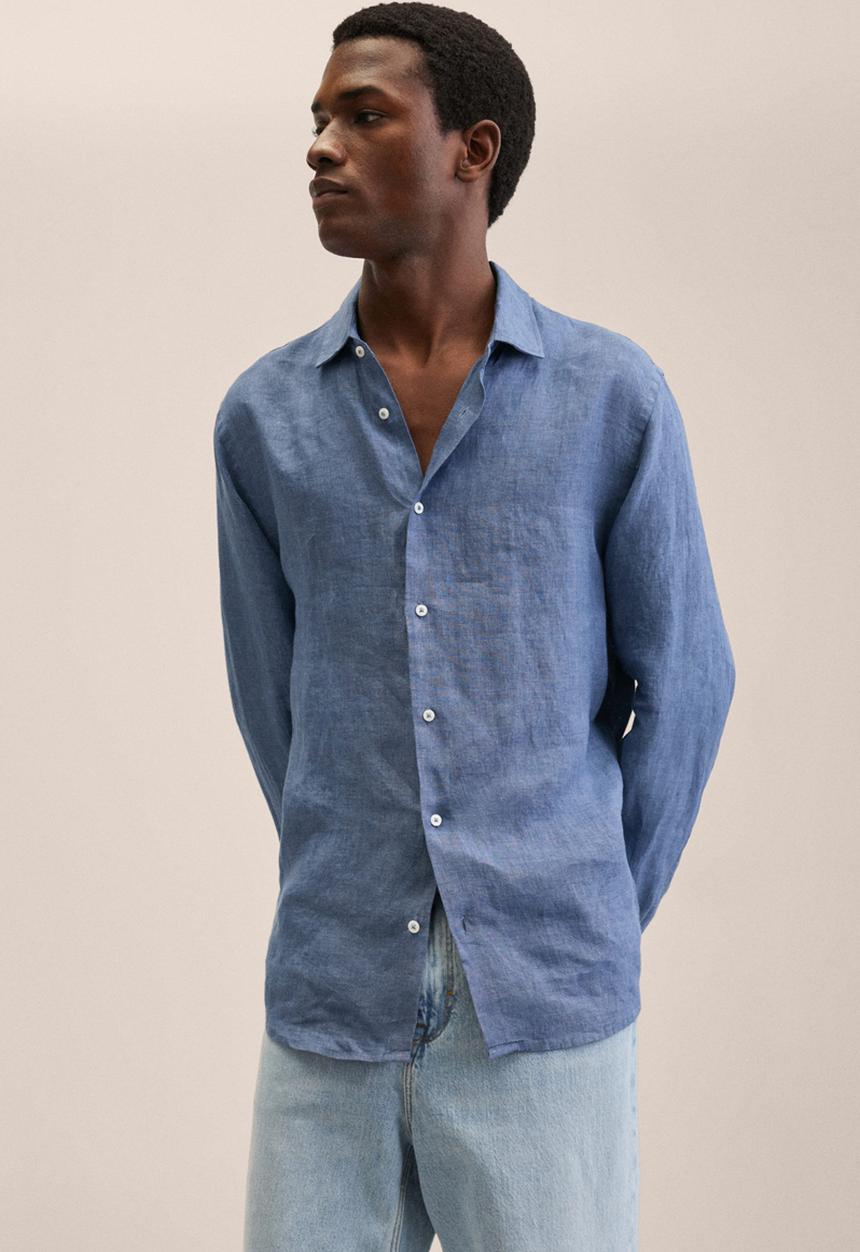 MANGO - Parrot linen shirt  - blue
