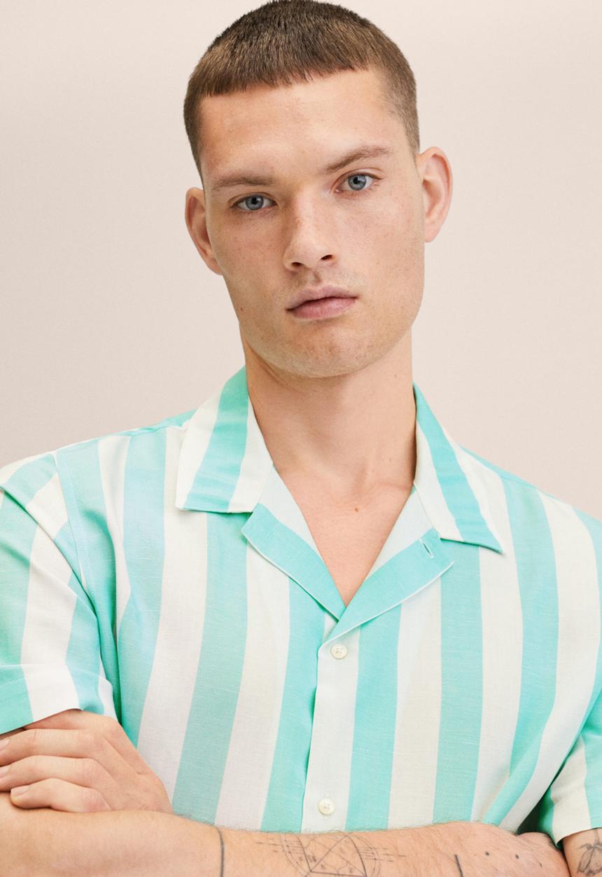 MANGO - Nimes linen striped shirt - turquoise