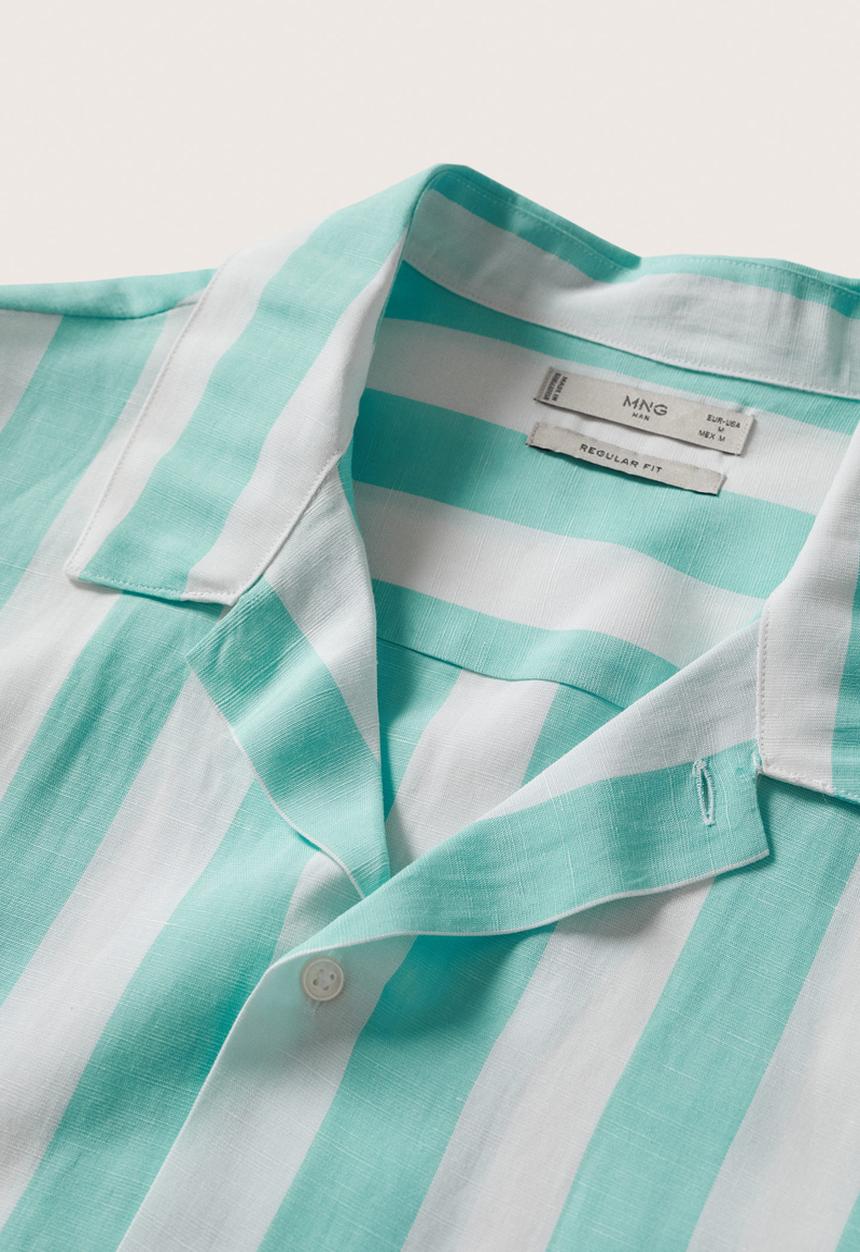 MANGO - Nimes linen striped shirt - turquoise