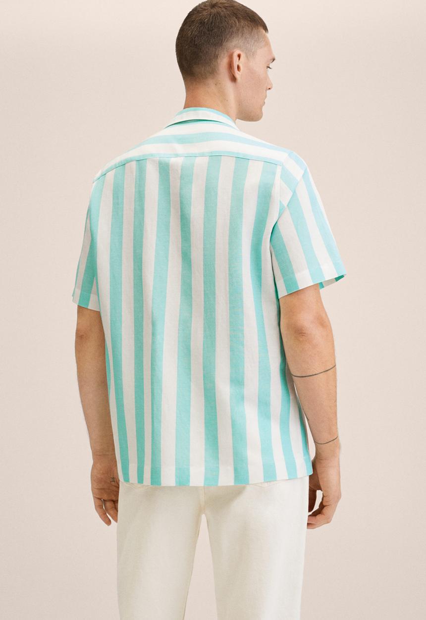 MANGO - Nimes linen striped shirt - turquoise