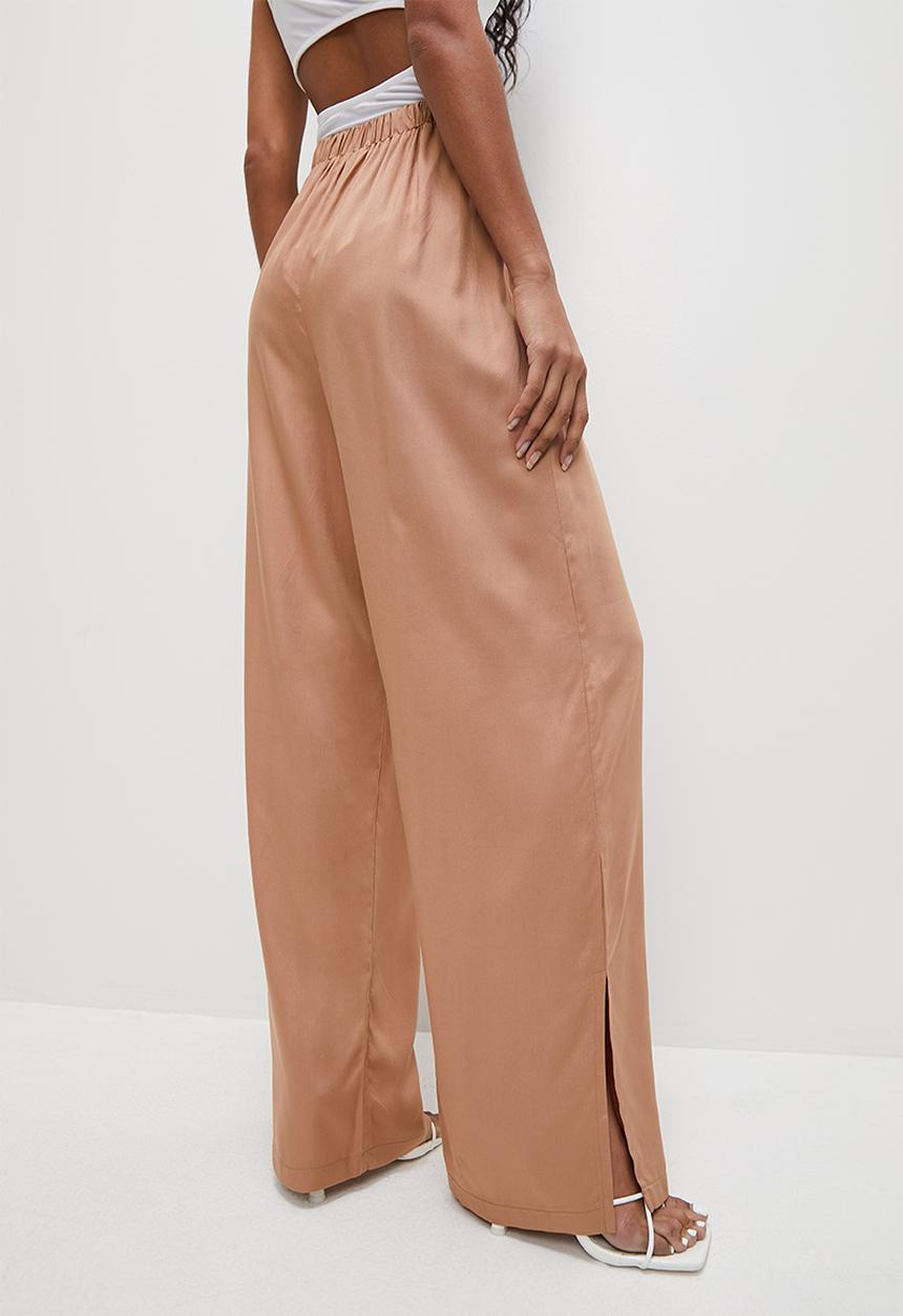 VELVET - Pull on wide leg trouser with vent - neutral
