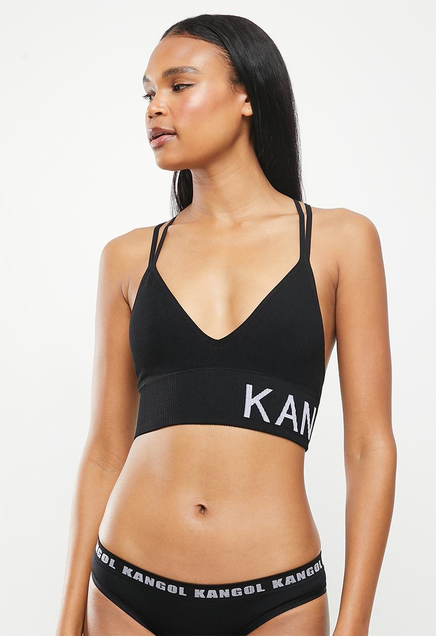 KANGOL - Ribbed seamless longline plunge crop - black
