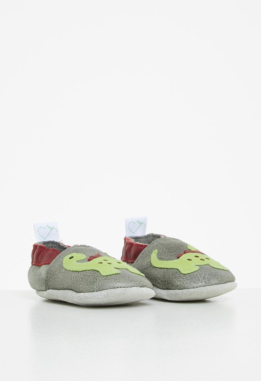 Pitta-Patta Shoes - Friendly dino leather boys shoes -  grey