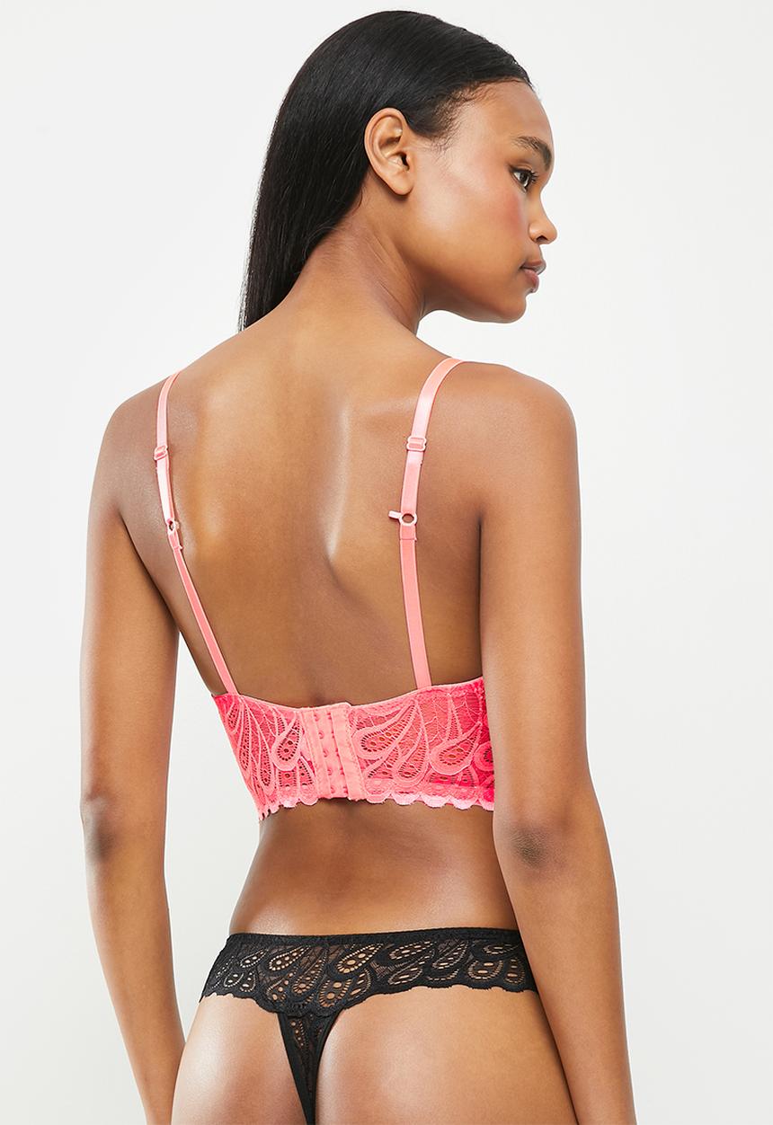 KANGOL - Longline bra with diamanté heart split strap - neon orange