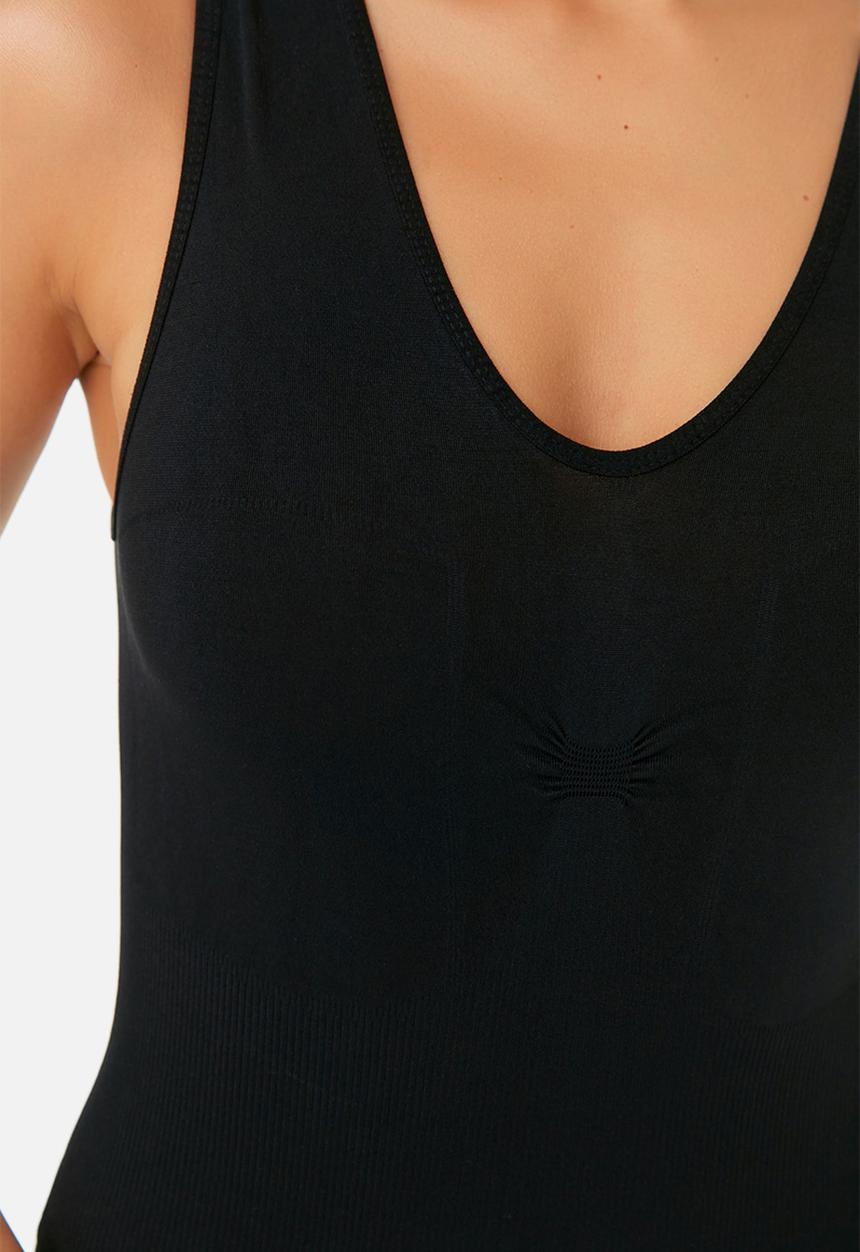 Trendyol - V-neck knit seamless bodysuit - black