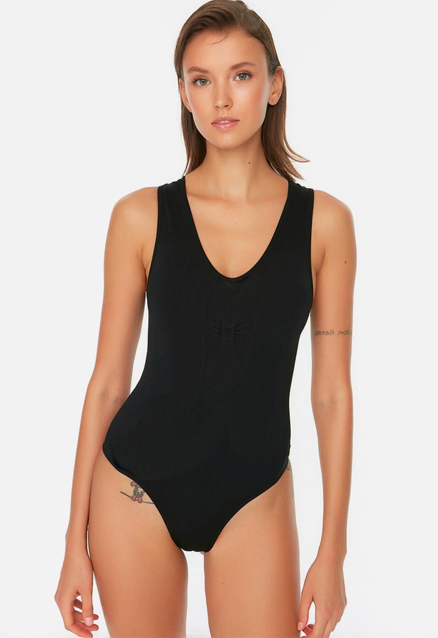 Trendyol - V-neck knit seamless bodysuit - black