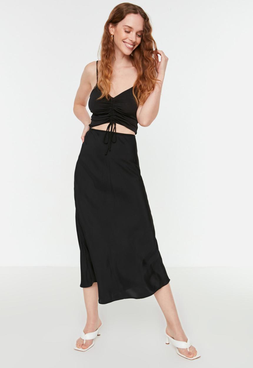 Trendyol - High waist flared skirt - black