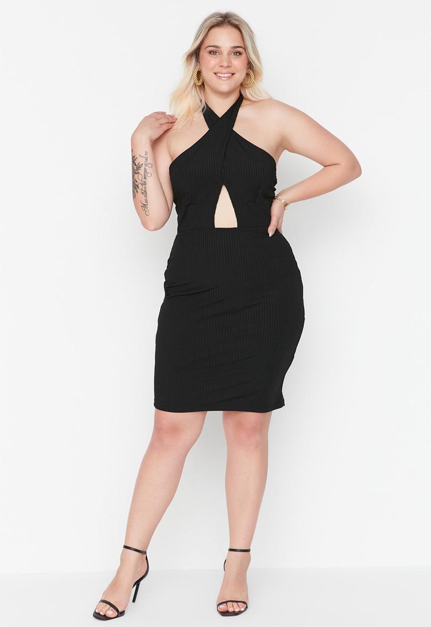 Trendyol - Plus halter cutout detailed dress - black