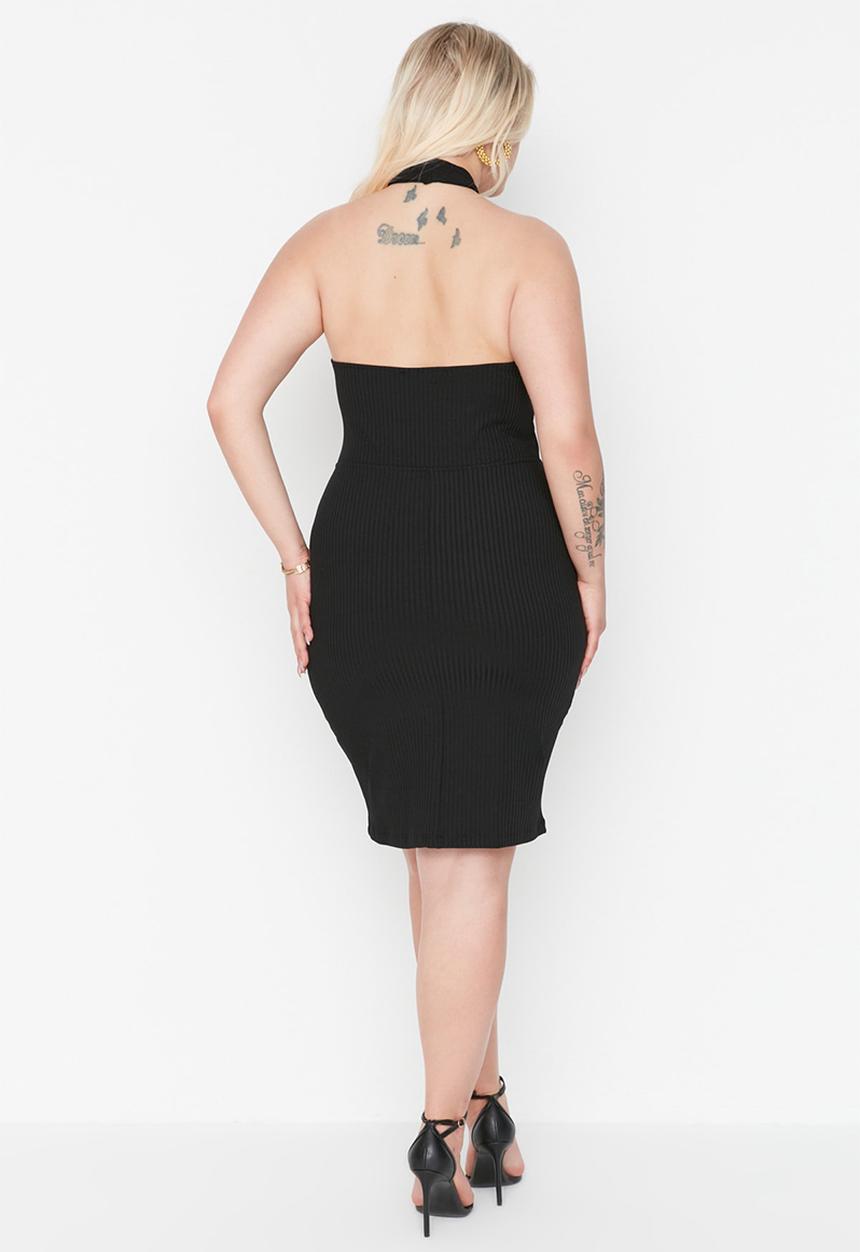 Trendyol - Plus halter cutout detailed dress - black