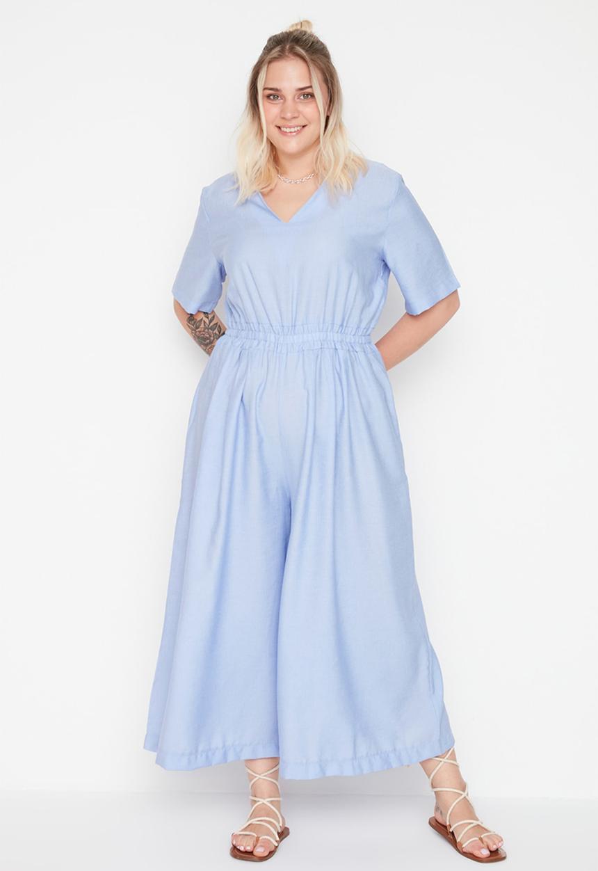 Trendyol - Plus waist detailed woven jumpsuit - blue