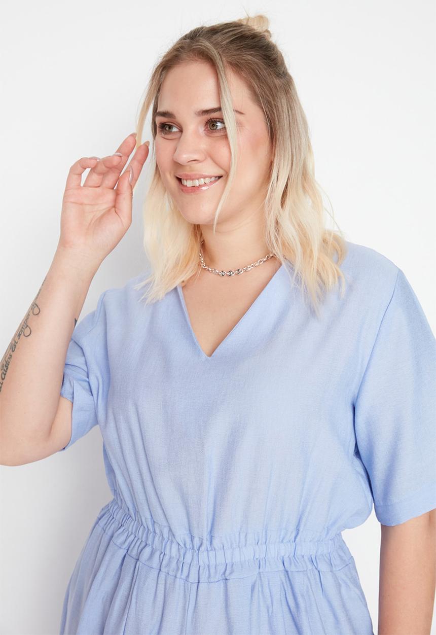 Trendyol - Plus waist detailed woven jumpsuit - blue
