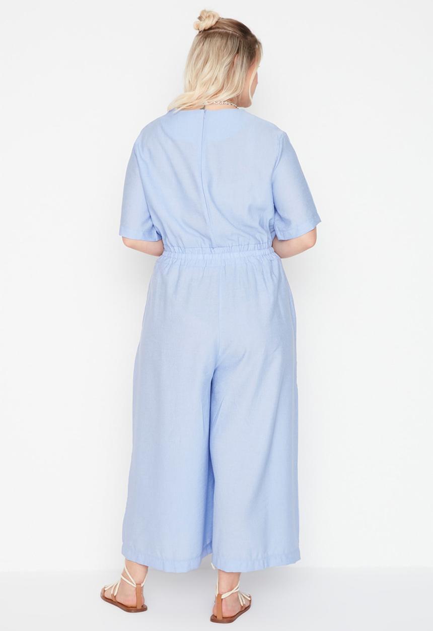Trendyol - Plus waist detailed woven jumpsuit - blue