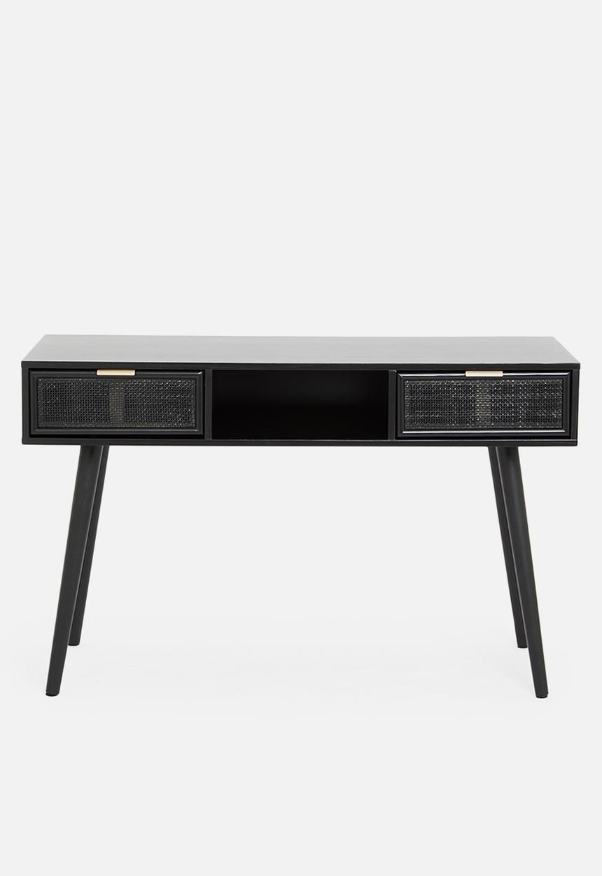 Sixth Floor - Rattan 2 drawer desk - black