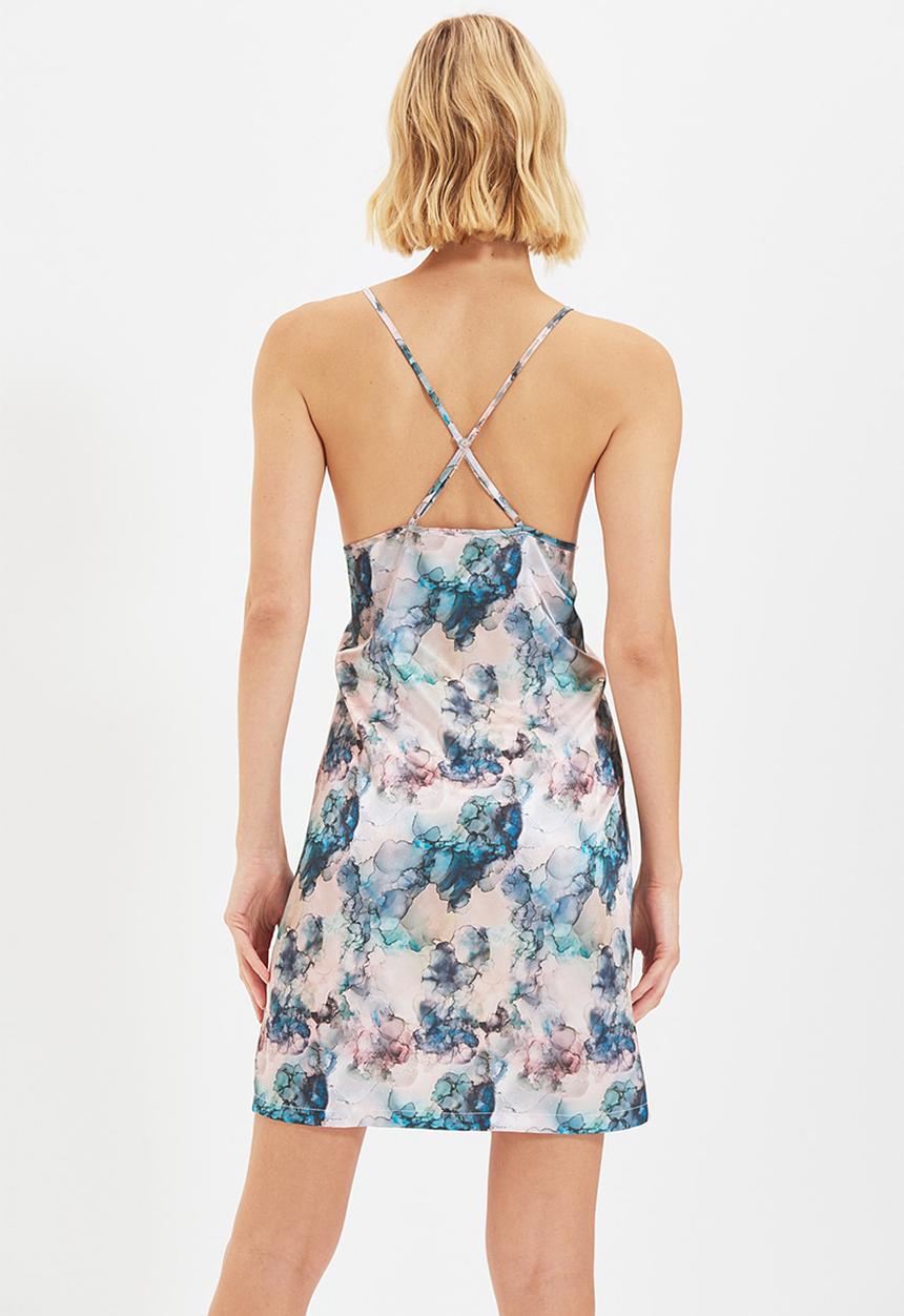 Trendyol - Watercolor patterned satin night dress - multi