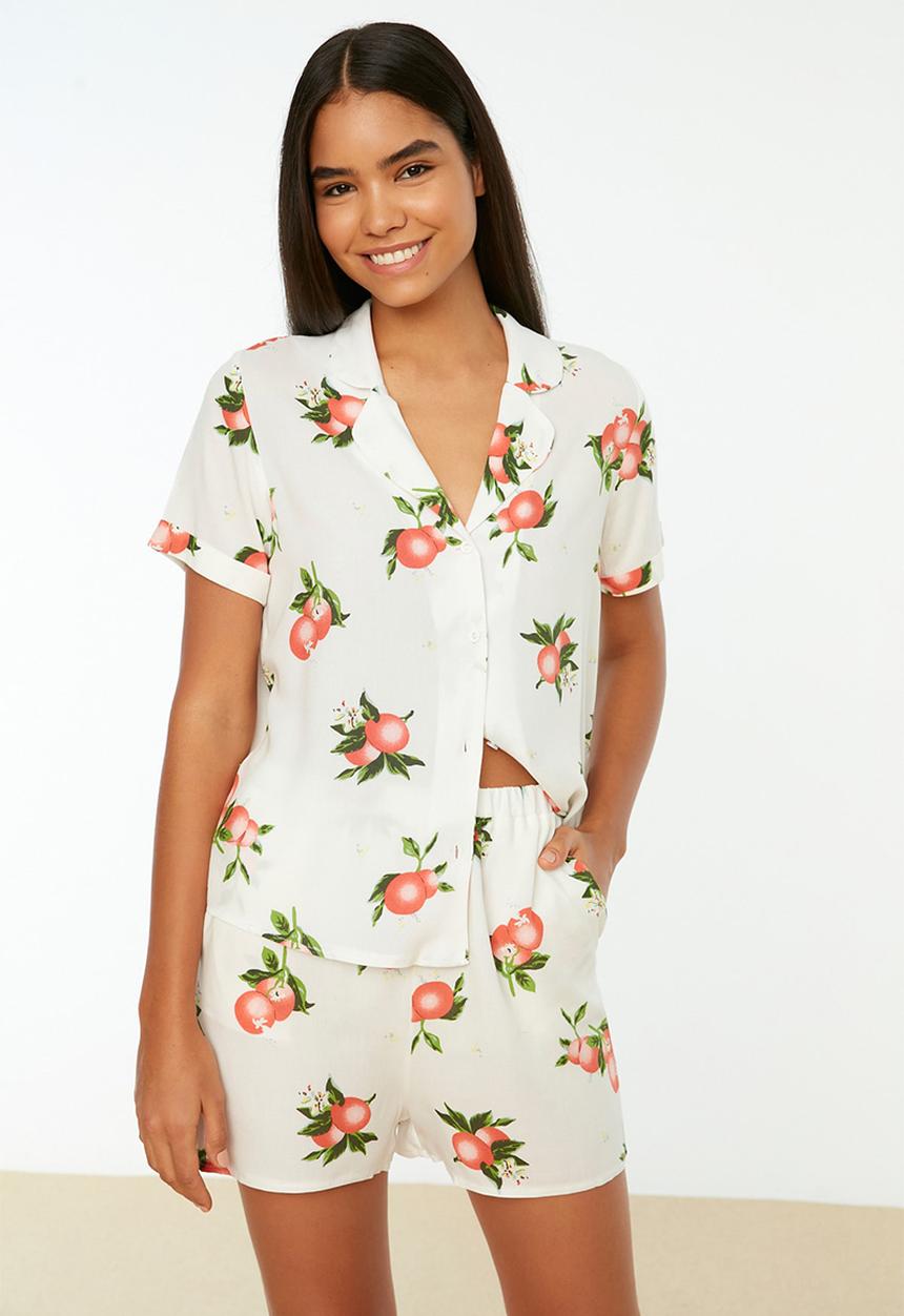 Trendyol - Fruit print woven pajamas set - white