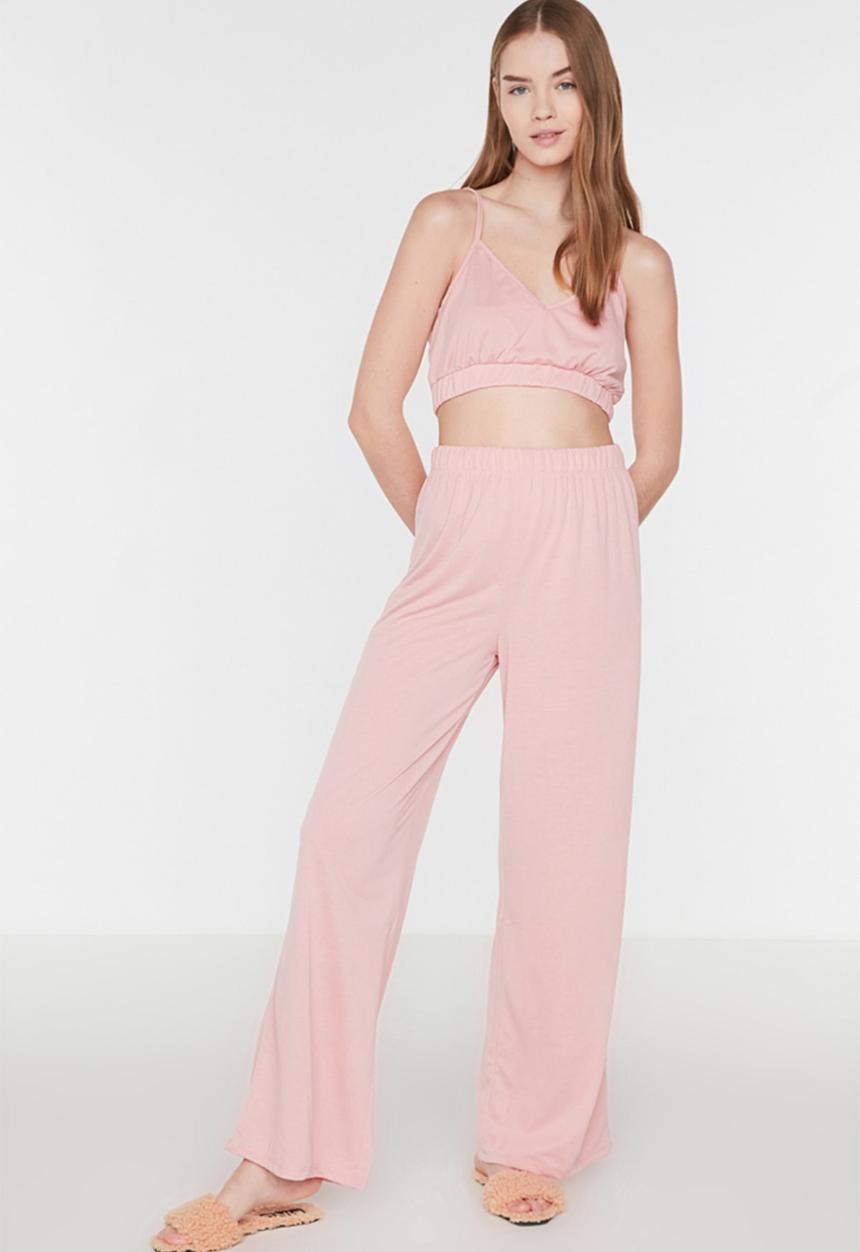 Trendyol - Crop knit pajamas set - rose