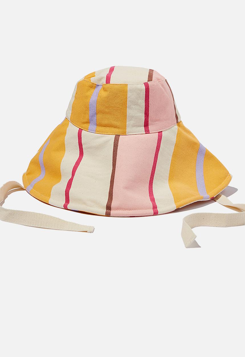 Rubi - Alice wide brim sun hat - sporty stripe orange pink