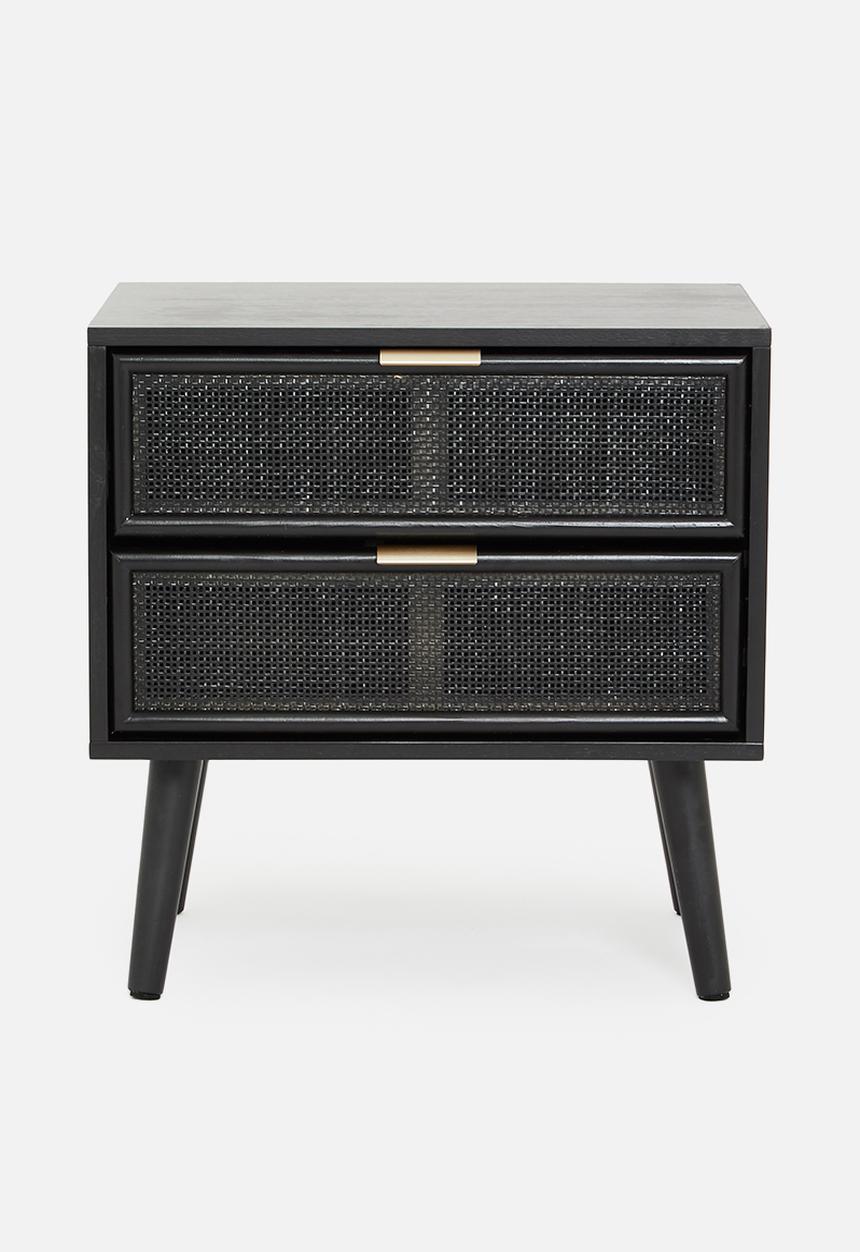 Sixth Floor - Rattan 2 drawer bedside table - black