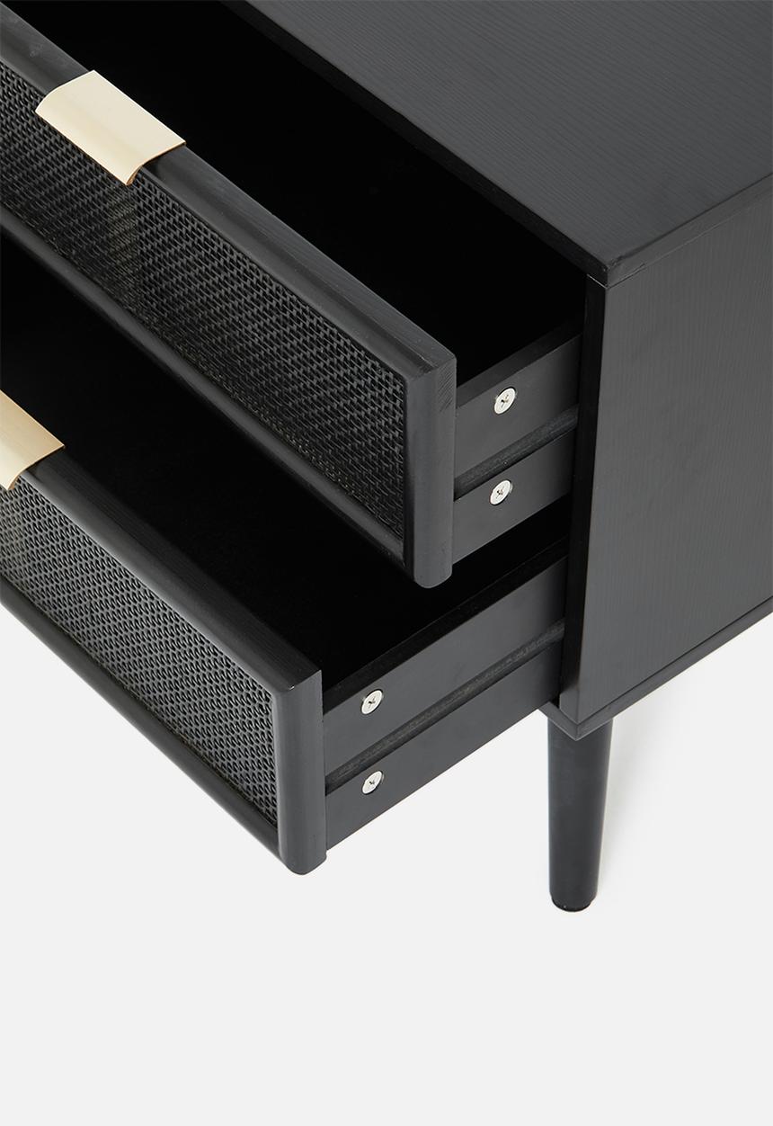Sixth Floor - Rattan 2 drawer bedside table - black