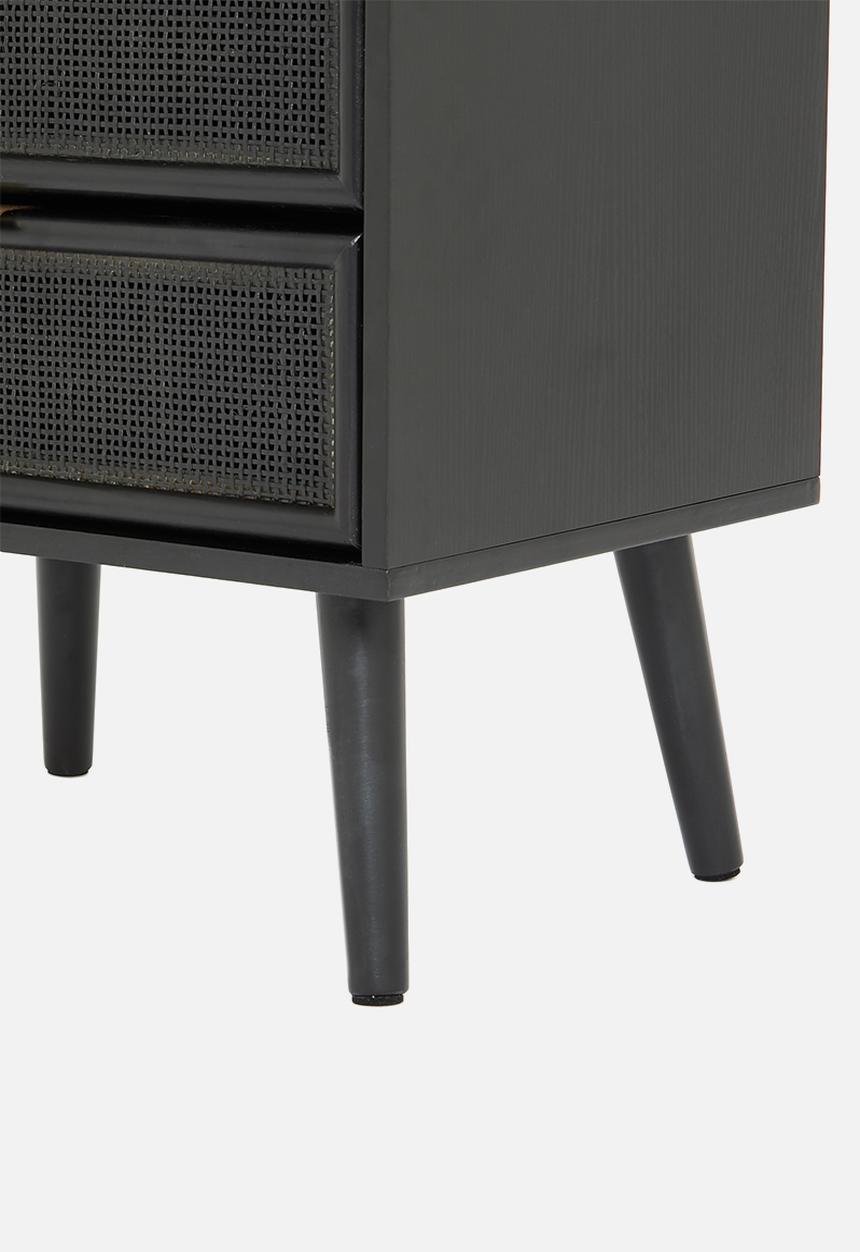 Sixth Floor - Rattan 2 drawer bedside table - black