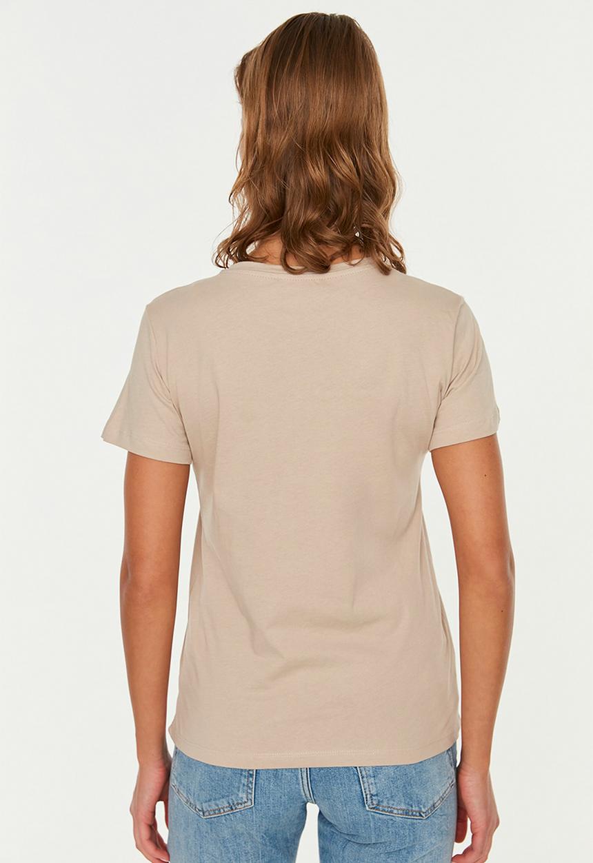 Trendyol - Printed basic knit t-shirt - beige