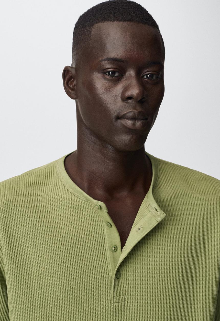 MANGO - Julian textured henley T-shirt  - green