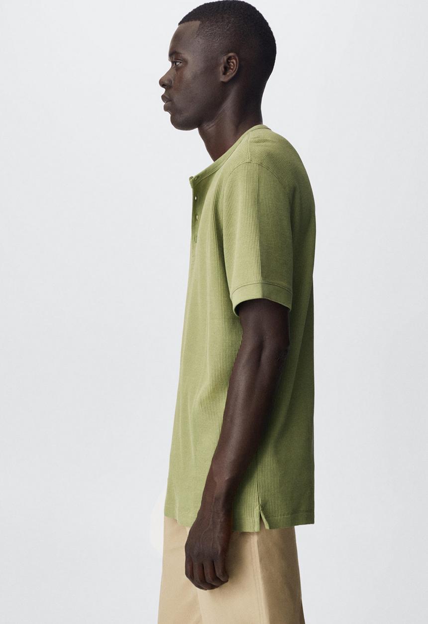MANGO - Julian textured henley T-shirt  - green