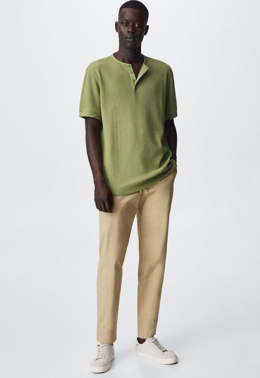 MANGO - Julian textured henley T-shirt  - green