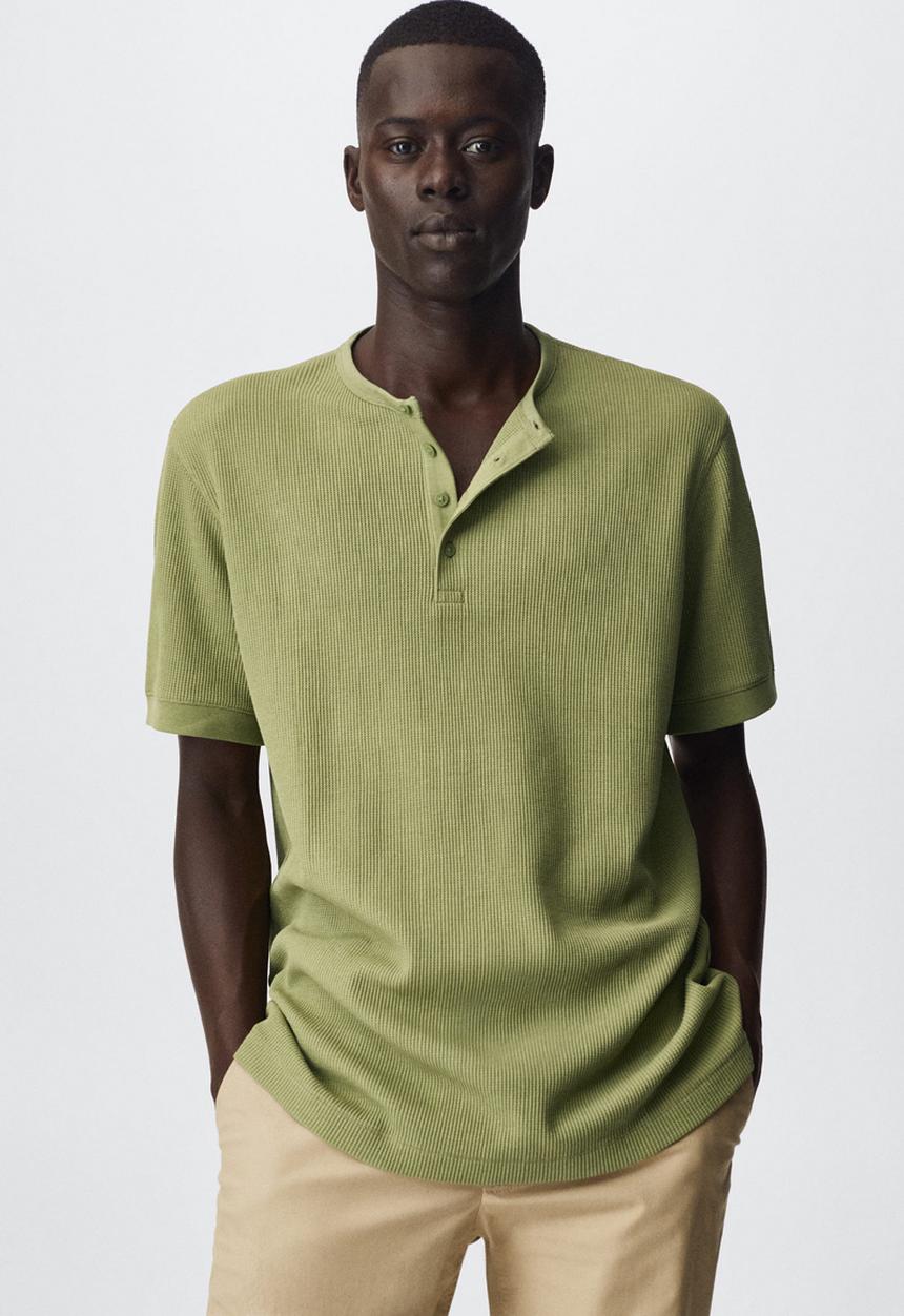 MANGO - Julian textured henley T-shirt  - green